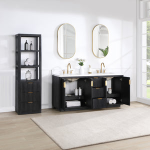 Cádiz 72in. Free-standing Double Bathroom Vanity in Fir Wood Black with Composite top in Lightning White