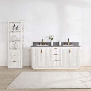 Open image in slideshow, Cádiz 72in. Free-standing Double Bathroom Vanity in Fir Wood White with Composite top in Reticulated Grey
