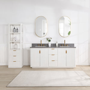 Cádiz 72in. Free-standing Double Bathroom Vanity in Fir Wood White with Composite top in Reticulated Grey
