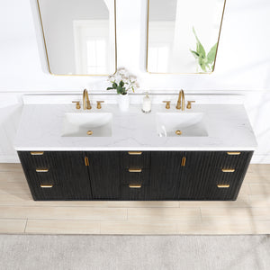 Cádiz 84in. Free-standing Double Bathroom Vanity in Fir Wood Black with Composite top in Lightning White
