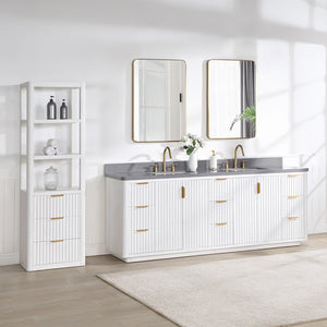 Cádiz 84in. Free-standing Double Bathroom Vanity in Fir Wood White with Composite top in Reticulated Grey