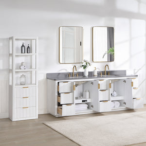Cádiz 84in. Free-standing Double Bathroom Vanity in Fir Wood White with Composite top in Reticulated Grey