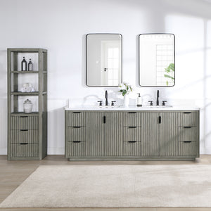 Cádiz 84in. Free-standing Double Bathroom Vanity in Fir Wood Grey with Composite top in Lightning White