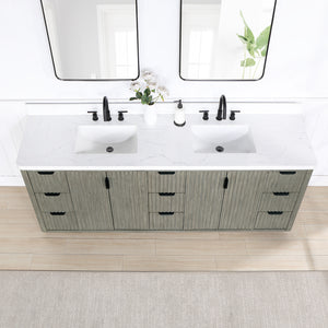 Cádiz 84in. Free-standing Double Bathroom Vanity in Fir Wood Grey with Composite top in Lightning White