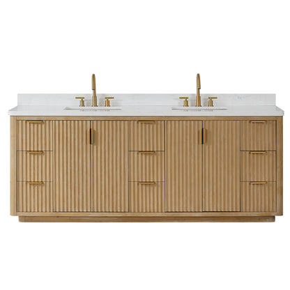Cádiz 84in. Free-standing Double Bathroom Vanity in Washed Ash Grey with Composite top in Lightning White