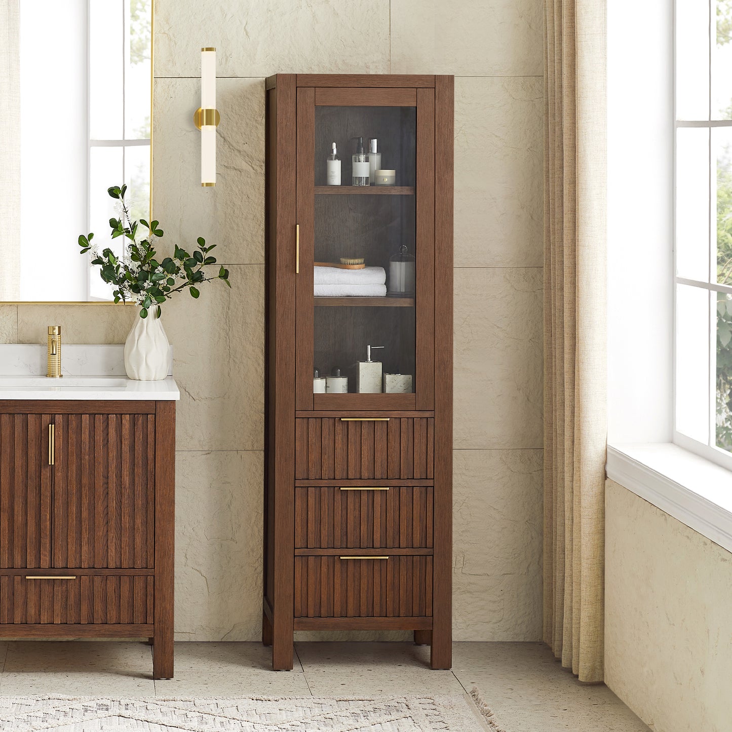 Shenzhen 22" Aged Dark Brown Oak Storage Cabinet