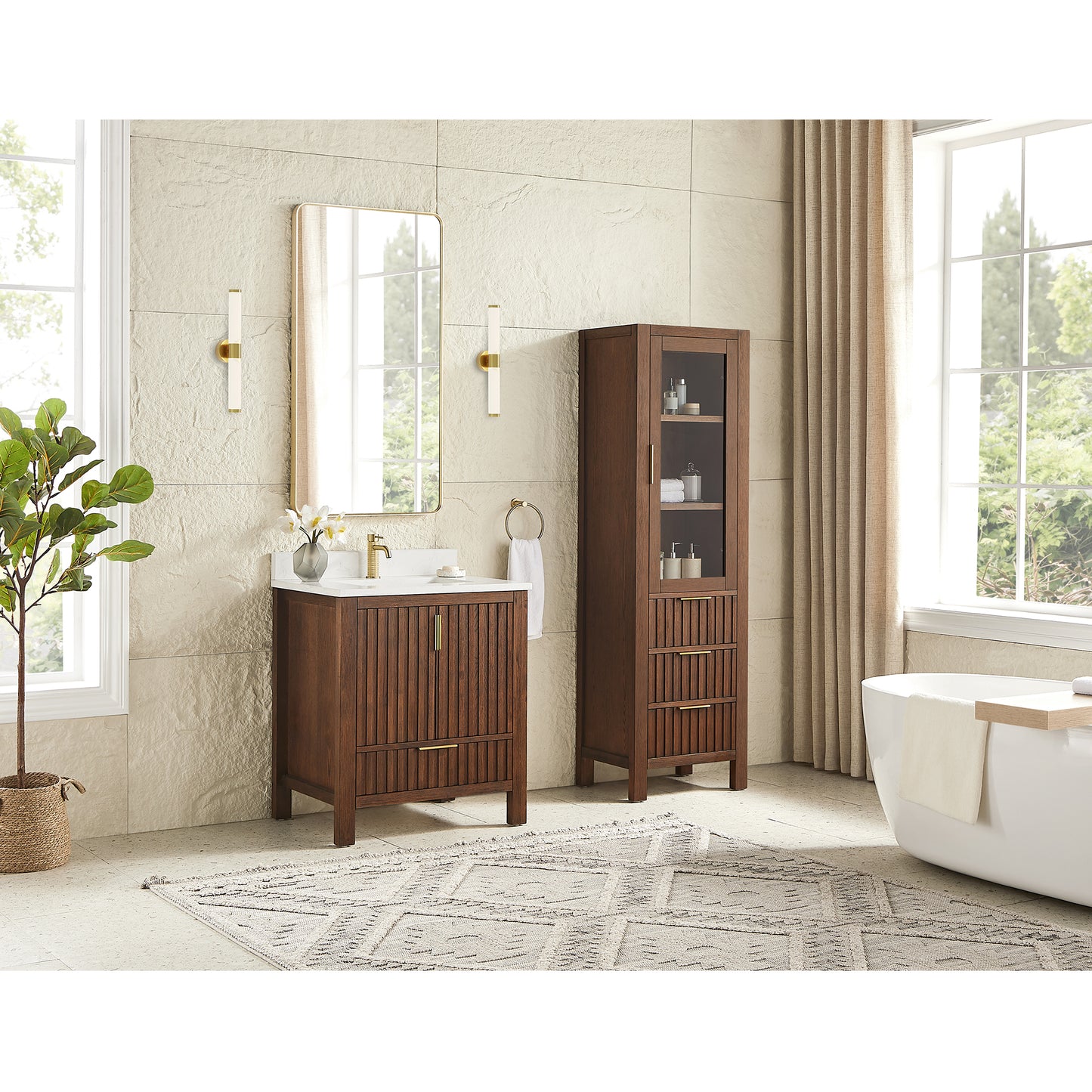 Shenzhen 22" Aged Dark Brown Oak Storage Cabinet