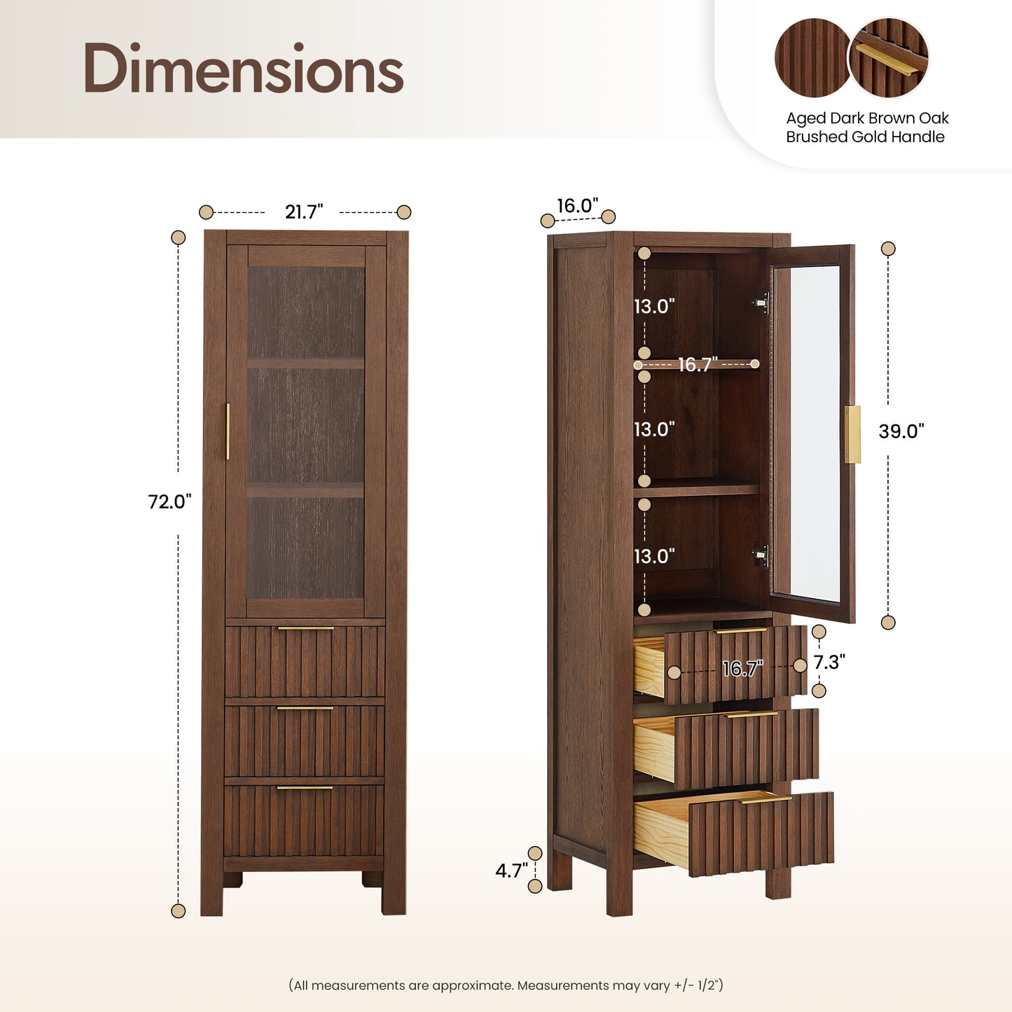 Shenzhen 22" Aged Dark Brown Oak Storage Cabinet
