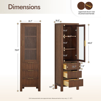 Shenzhen 22" Aged Dark Brown Oak Storage Cabinet