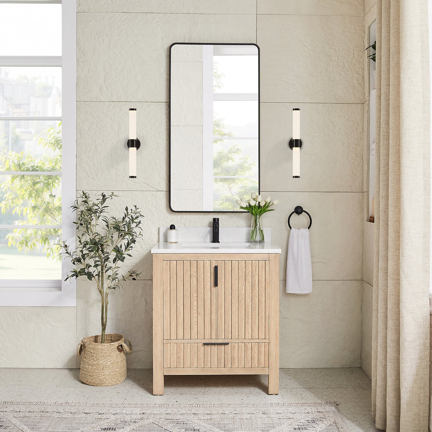 Shenzhen 30" Single Sink Bath Vanity in Aged Natural Oak