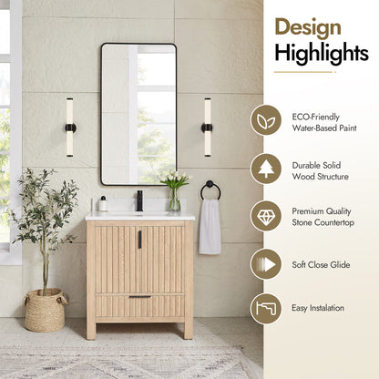 Shenzhen 30" Single Sink Bath Vanity in Aged Natural Oak
