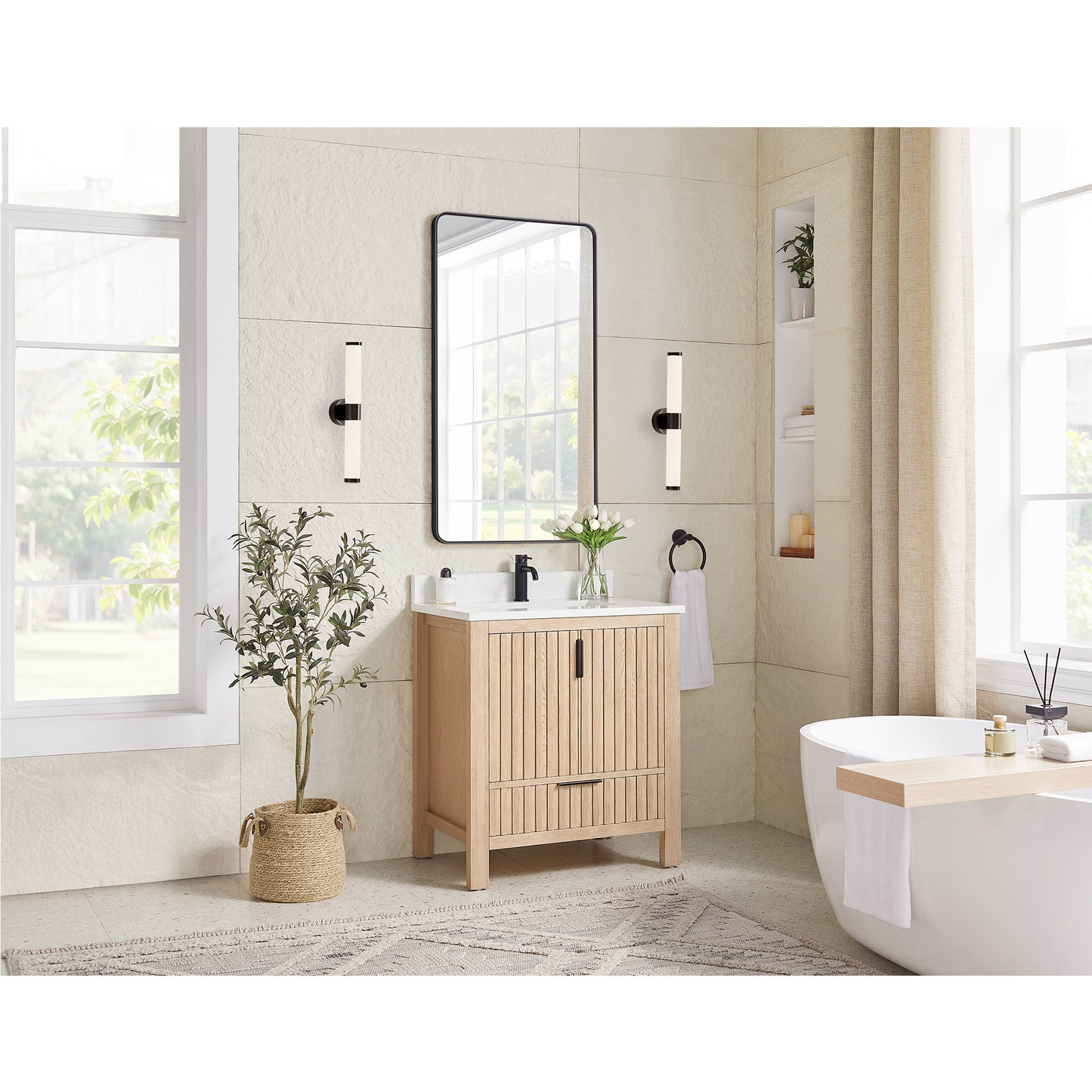 Shenzhen 30" Single Sink Bath Vanity in Aged Natural Oak