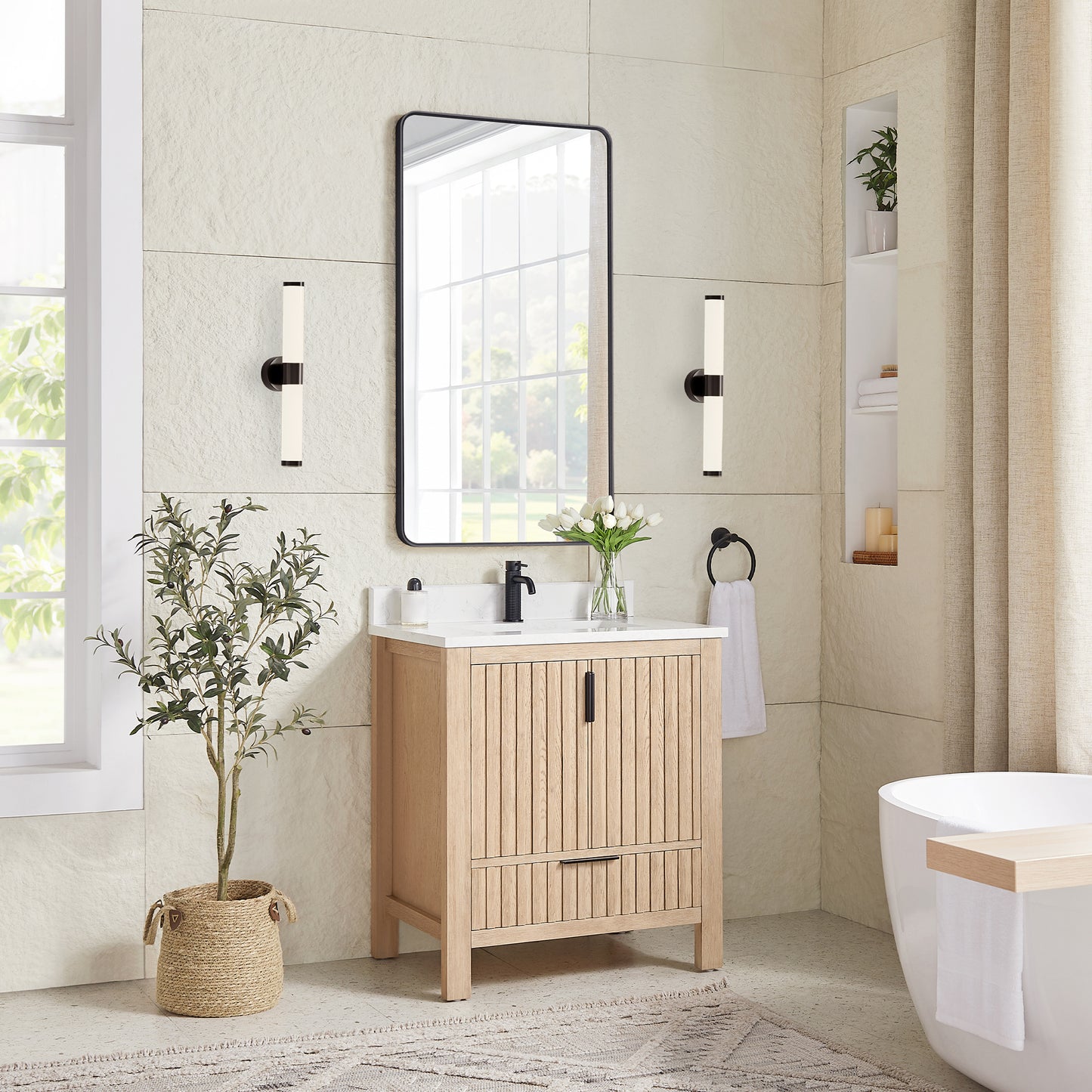 Shenzhen 30" Single Sink Bath Vanity in Aged Natural Oak