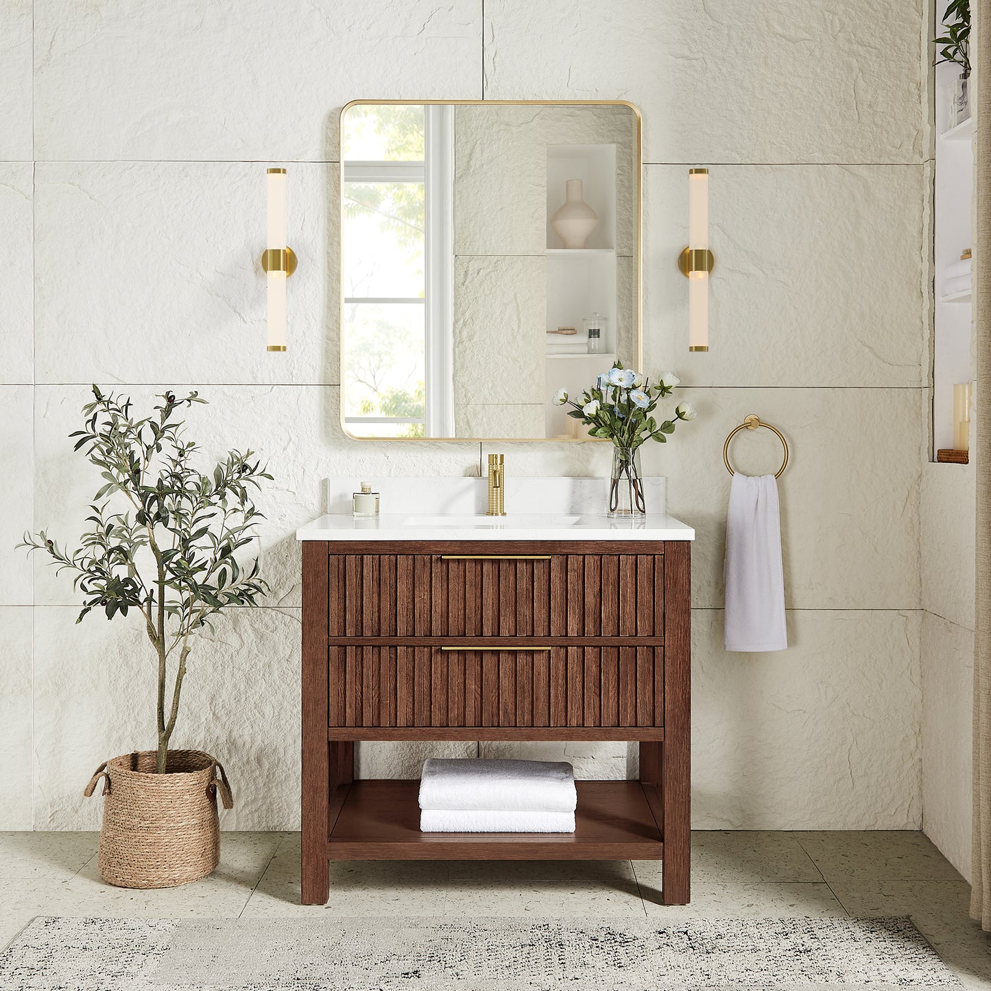 Vitre 36" Single Sink Bath Vanity in Aged Dark Brown Oak