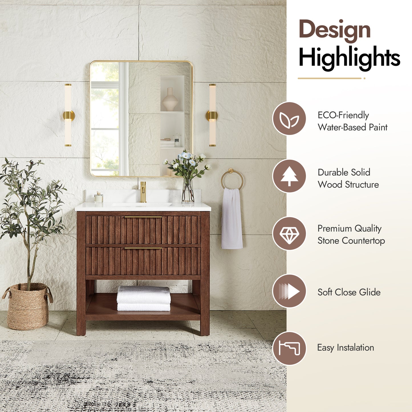 Vitre 36" Single Sink Bath Vanity in Aged Dark Brown Oak