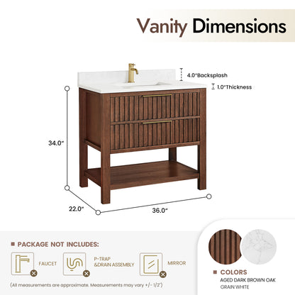 Vitre 36" Single Sink Bath Vanity in Aged Dark Brown Oak