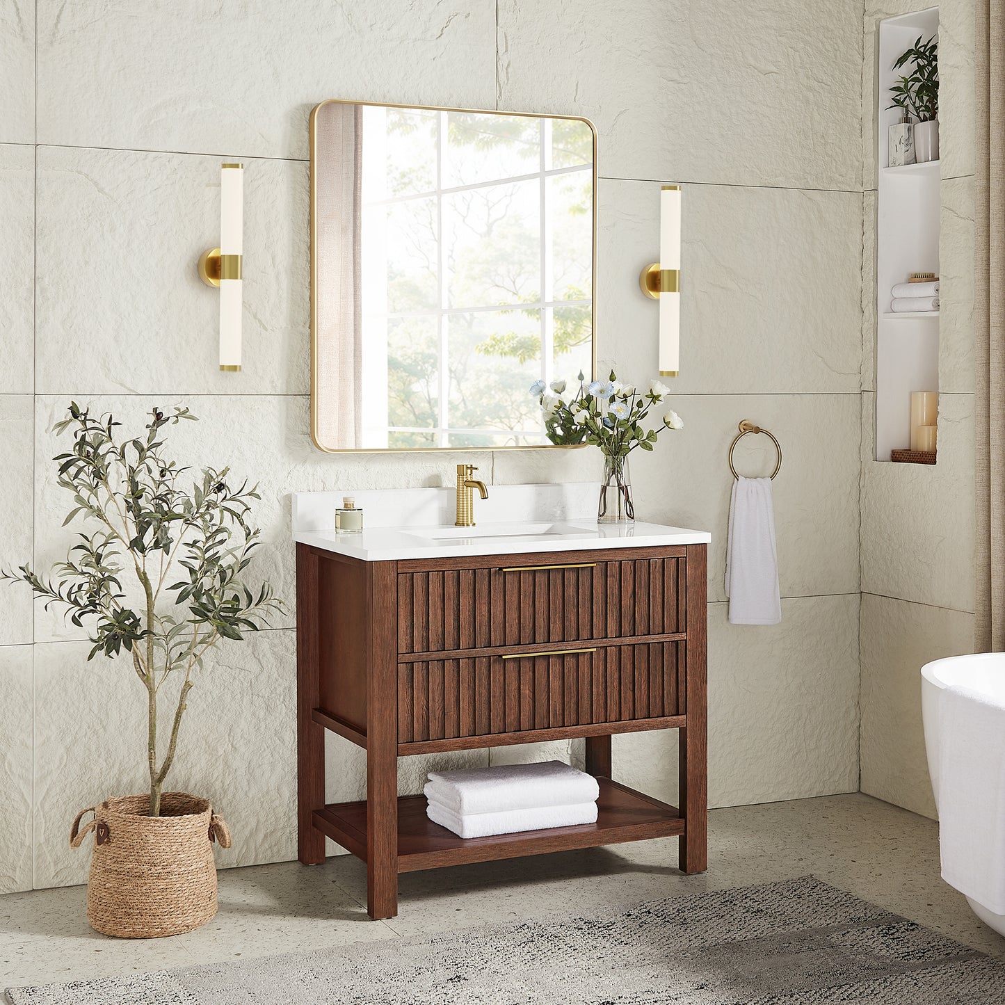 Vitre 36" Single Sink Bath Vanity in Aged Dark Brown Oak