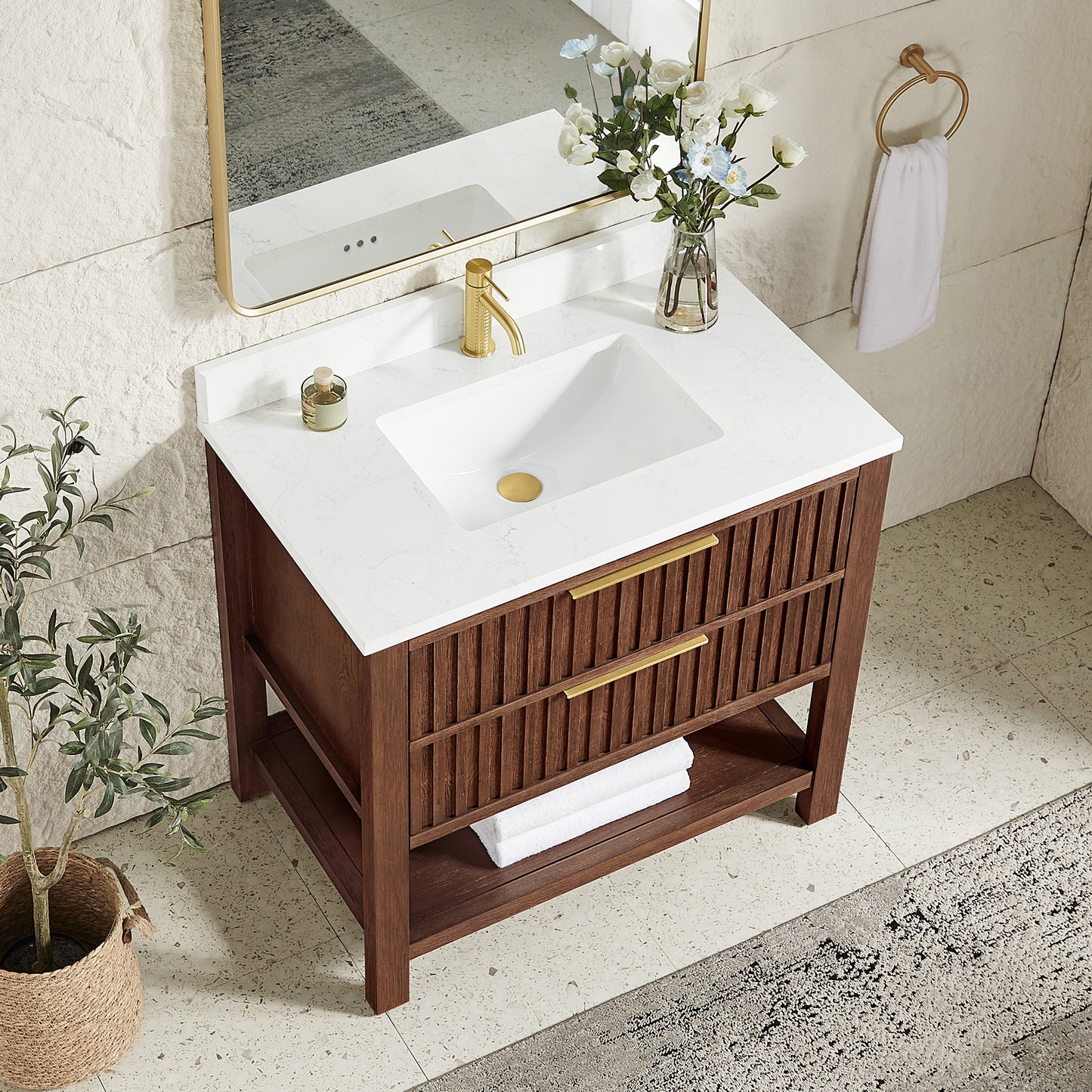 Vitre 36" Single Sink Bath Vanity in Aged Dark Brown Oak