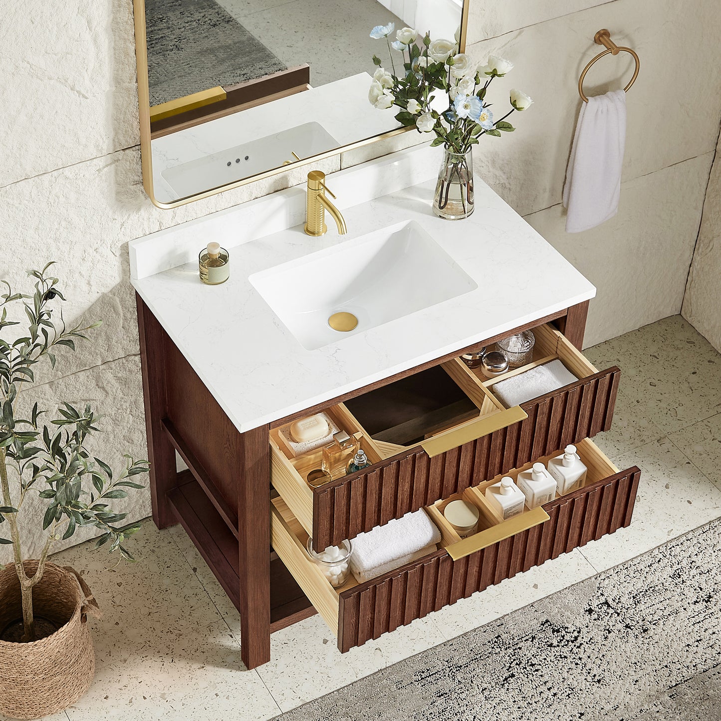 Vitre 36" Single Sink Bath Vanity in Aged Dark Brown Oak