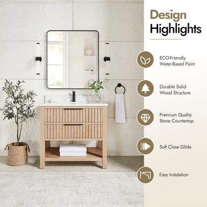 Vitre 36" Single Sink Bath Vanity in Aged Natural Oak