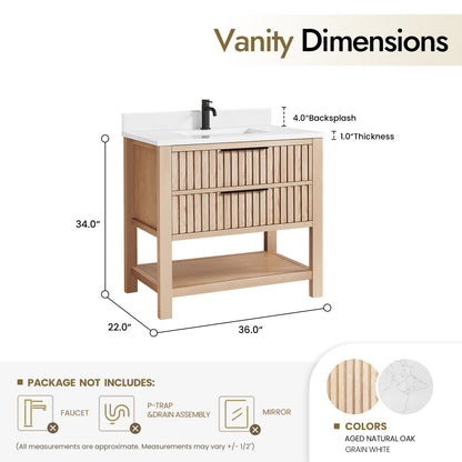 Vitre 36" Single Sink Bath Vanity in Aged Natural Oak