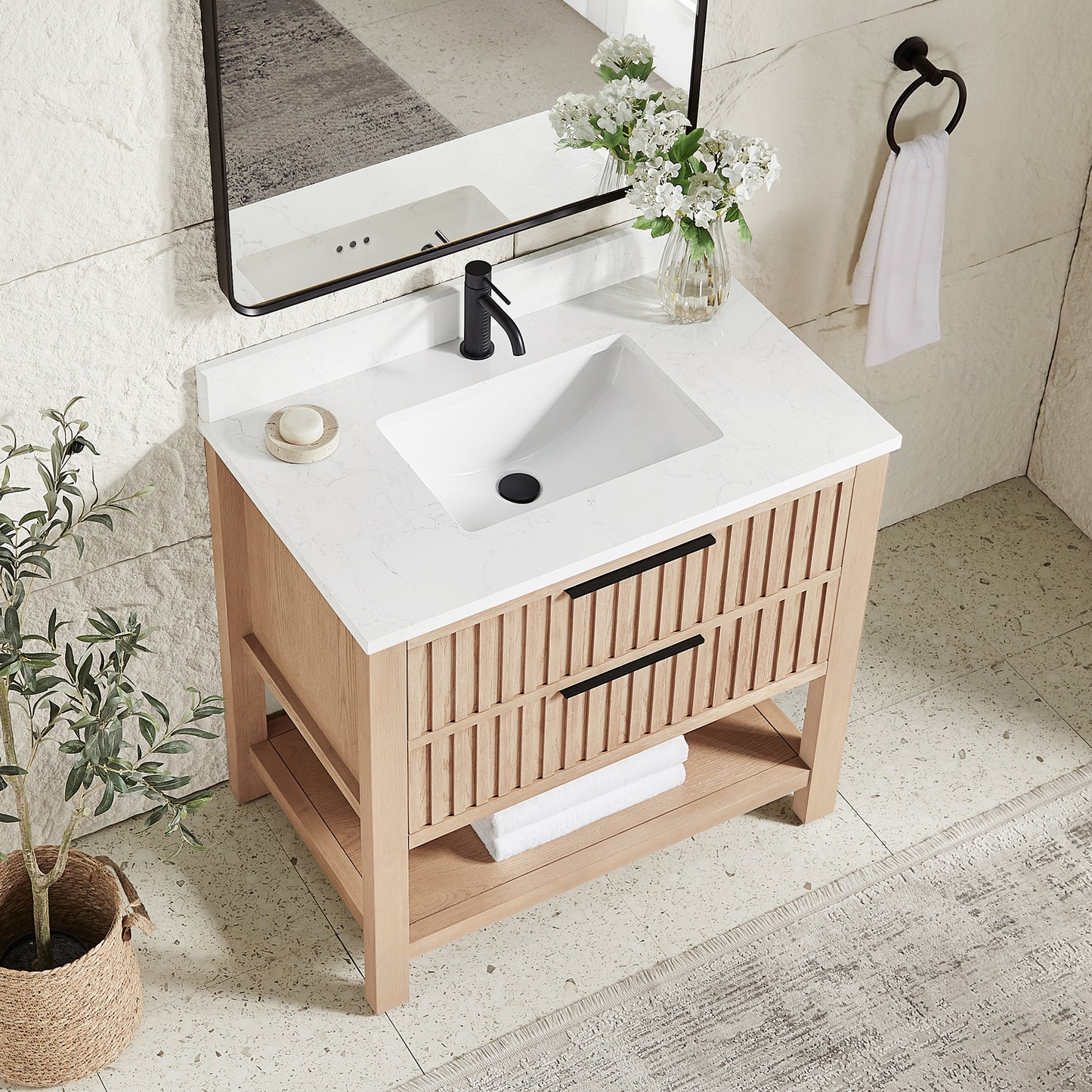 Vitre 36" Single Sink Bath Vanity in Aged Natural Oak