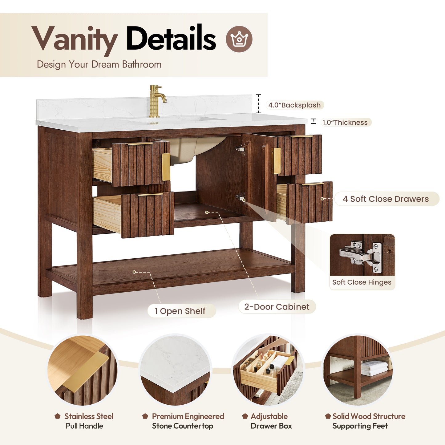 Vitre 48" Single Sink Bath Vanity in Aged Dark Brown Oak