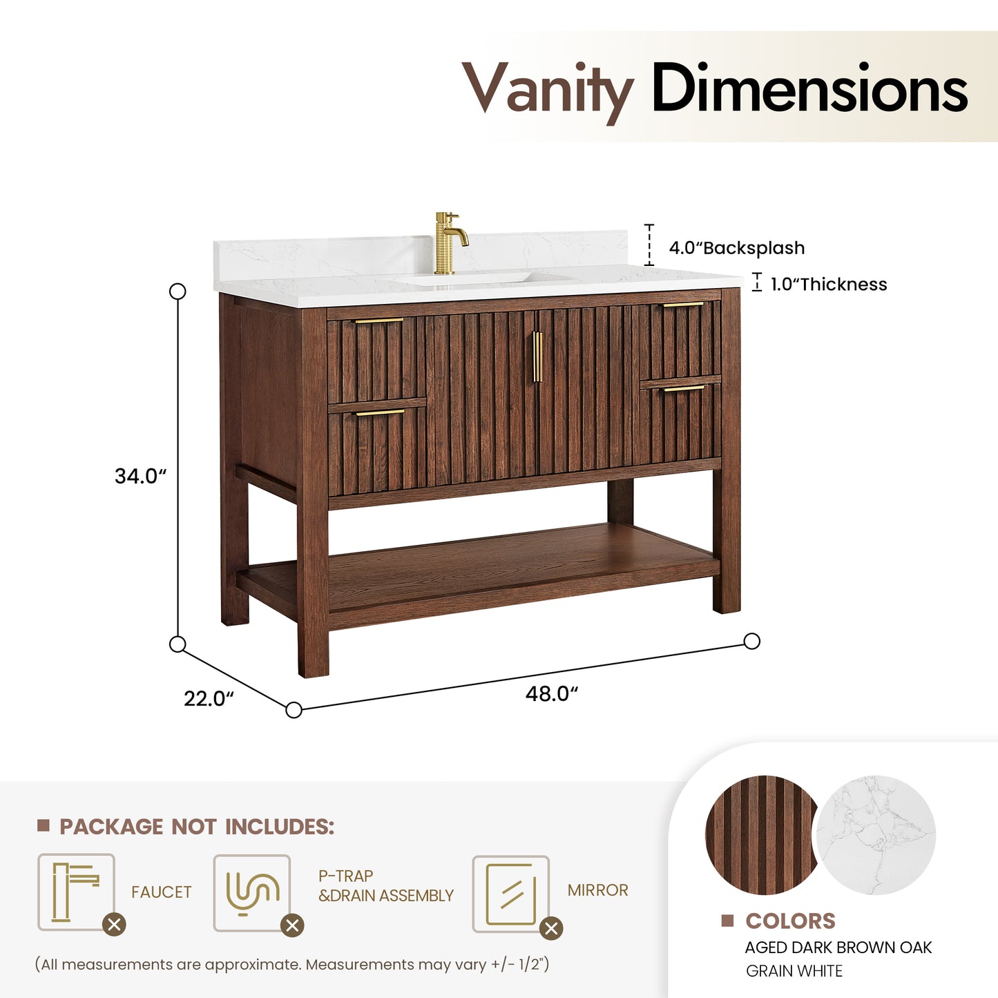 Vitre 48" Single Sink Bath Vanity in Aged Dark Brown Oak