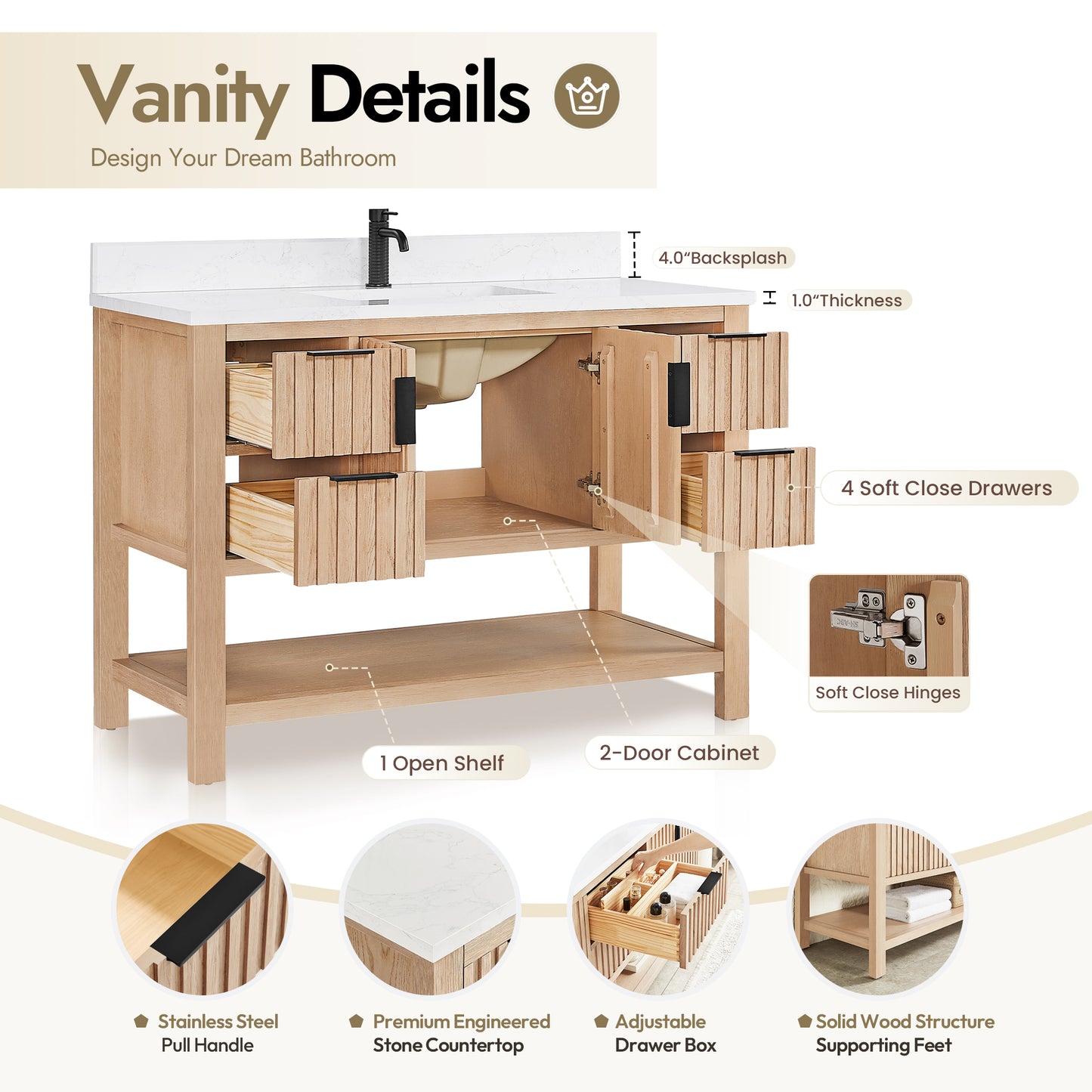 Vitre 48" Single Sink Bath Vanity in Aged Natural Oak