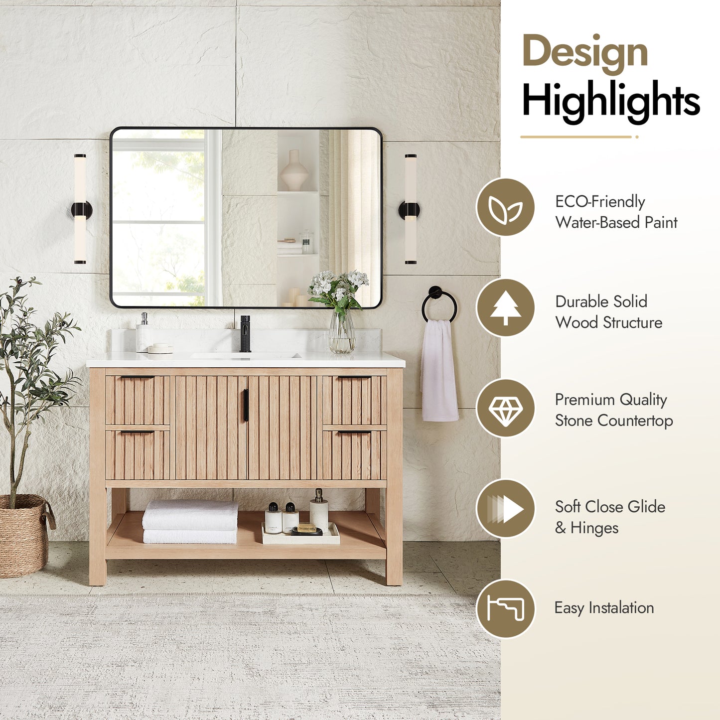 Vitre 48" Single Sink Bath Vanity in Aged Natural Oak
