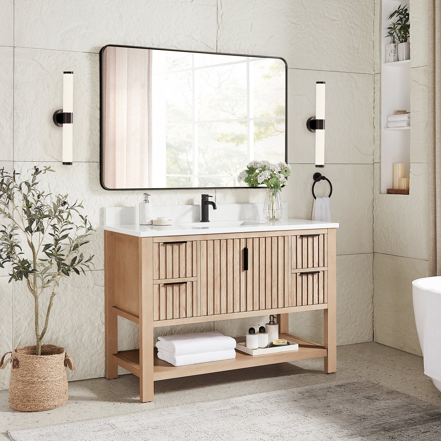 Vitre 48" Single Sink Bath Vanity in Aged Natural Oak