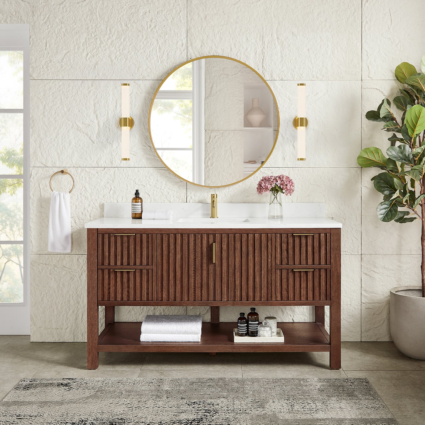 Vitre 60" Single Sink Bath Vanity in Aged Dark Brown Oak