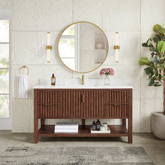 Vitre 60" Single Sink Bath Vanity in Aged Dark Brown Oak