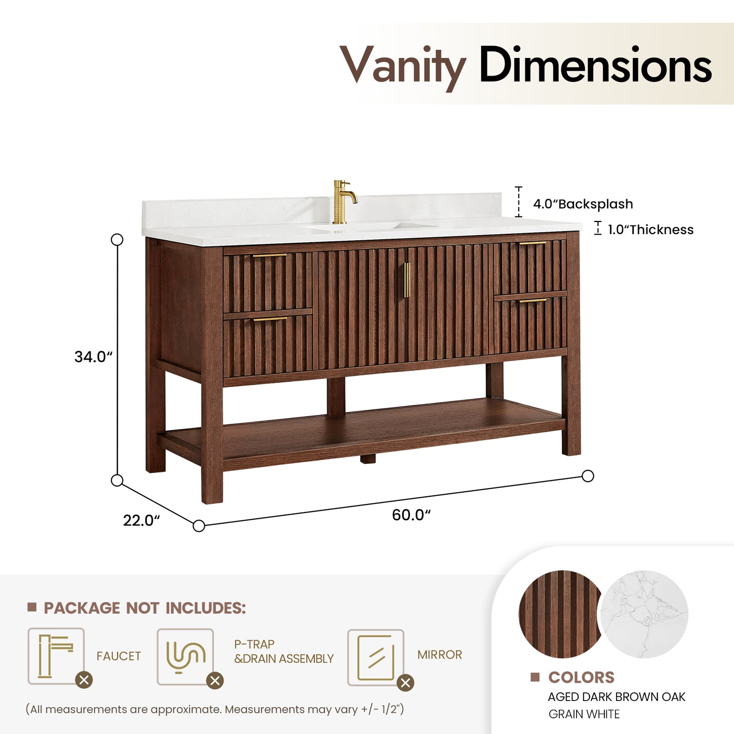 Vitre 60" Single Sink Bath Vanity in Aged Dark Brown Oak