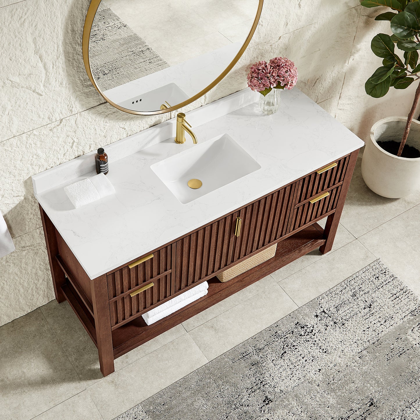 Vitre 60" Single Sink Bath Vanity in Aged Dark Brown Oak