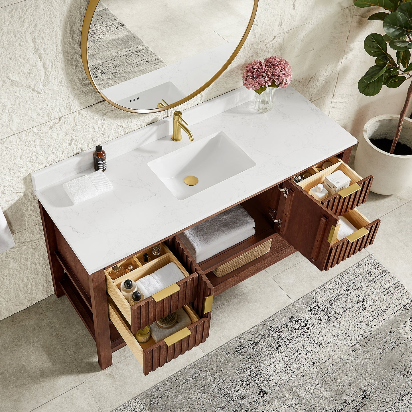 Vitre 60" Single Sink Bath Vanity in Aged Dark Brown Oak