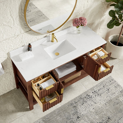 Vitre 60" Single Sink Bath Vanity in Aged Dark Brown Oak