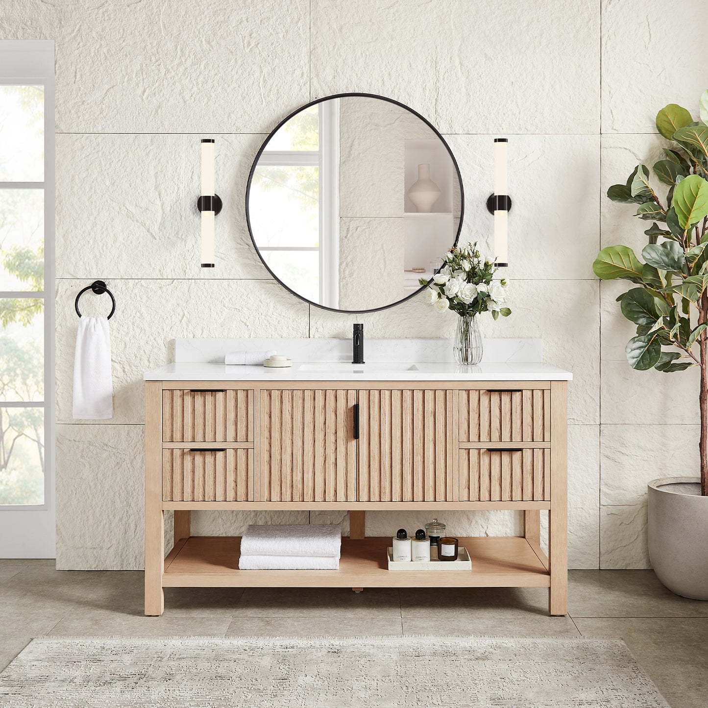 Vitre 60" Single Sink Bath Vanity in Aged Natural Oak