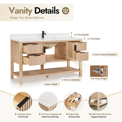 Vitre 60" Single Sink Bath Vanity in Aged Natural Oak