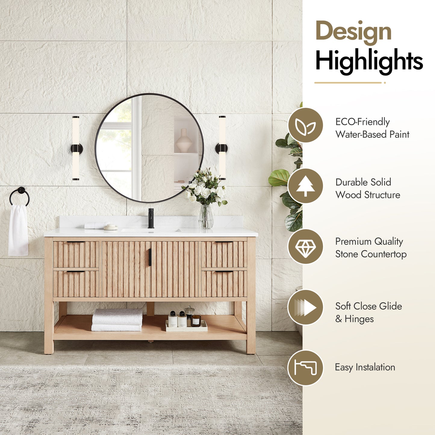Vitre 60" Single Sink Bath Vanity in Aged Natural Oak