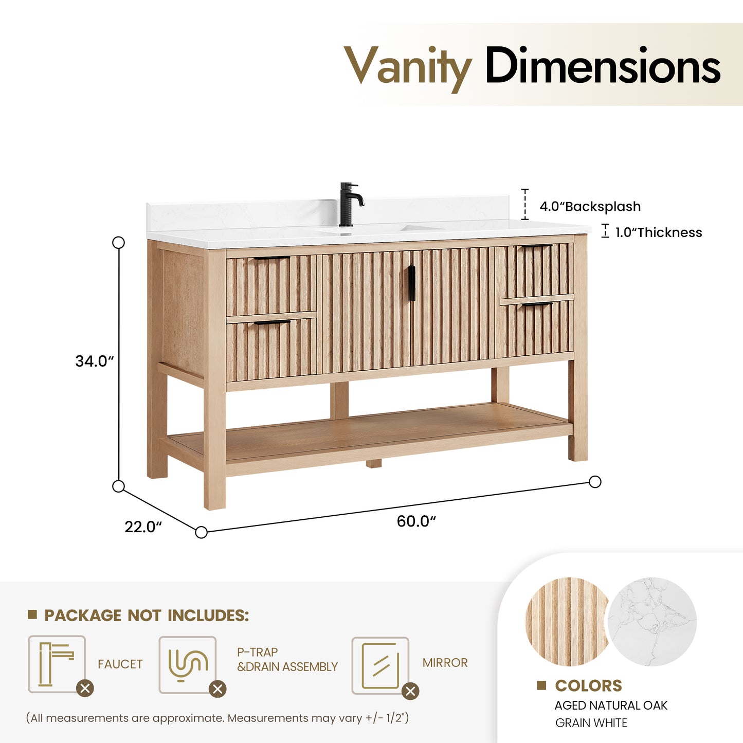 Vitre 60" Single Sink Bath Vanity in Aged Natural Oak