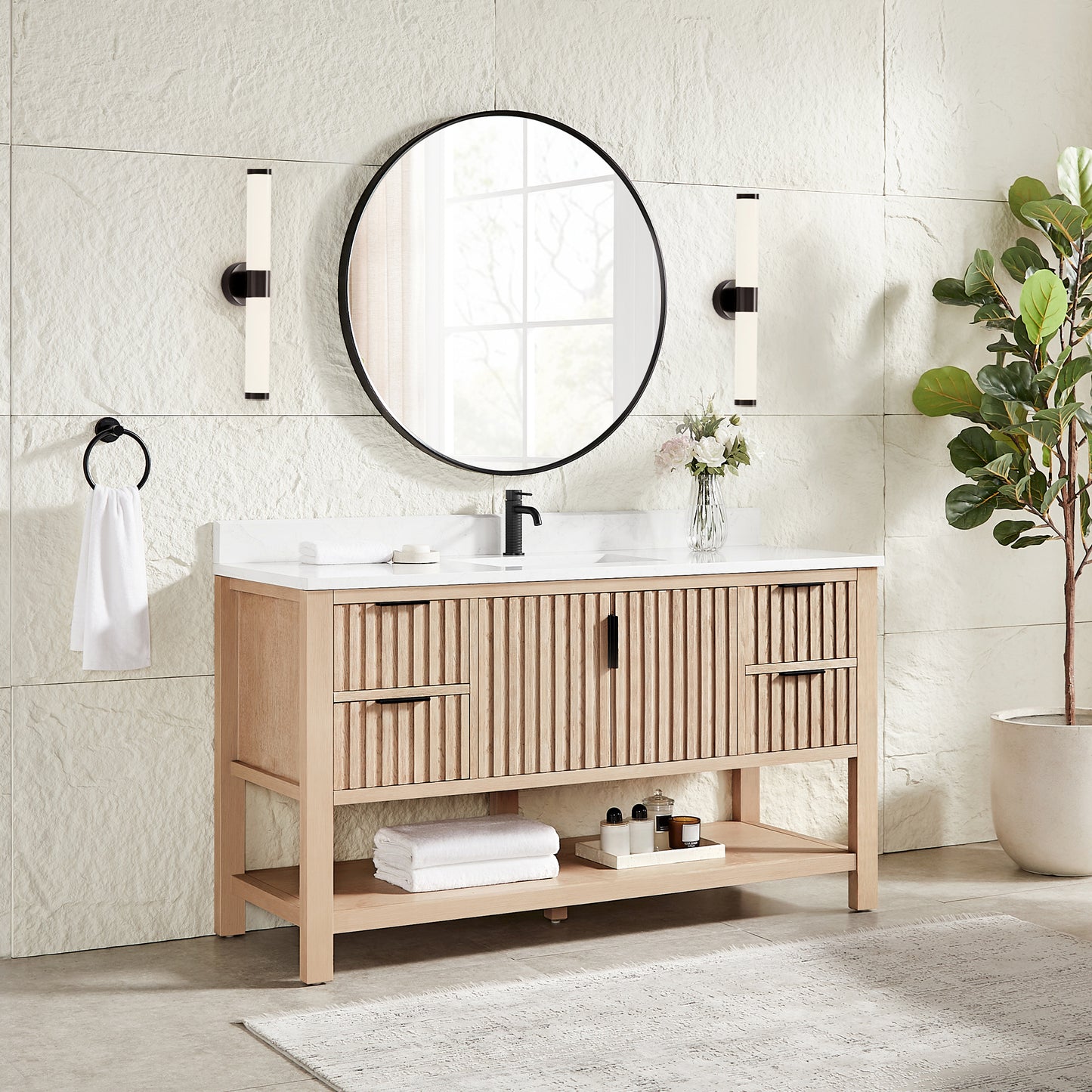 Vitre 60" Single Sink Bath Vanity in Aged Natural Oak