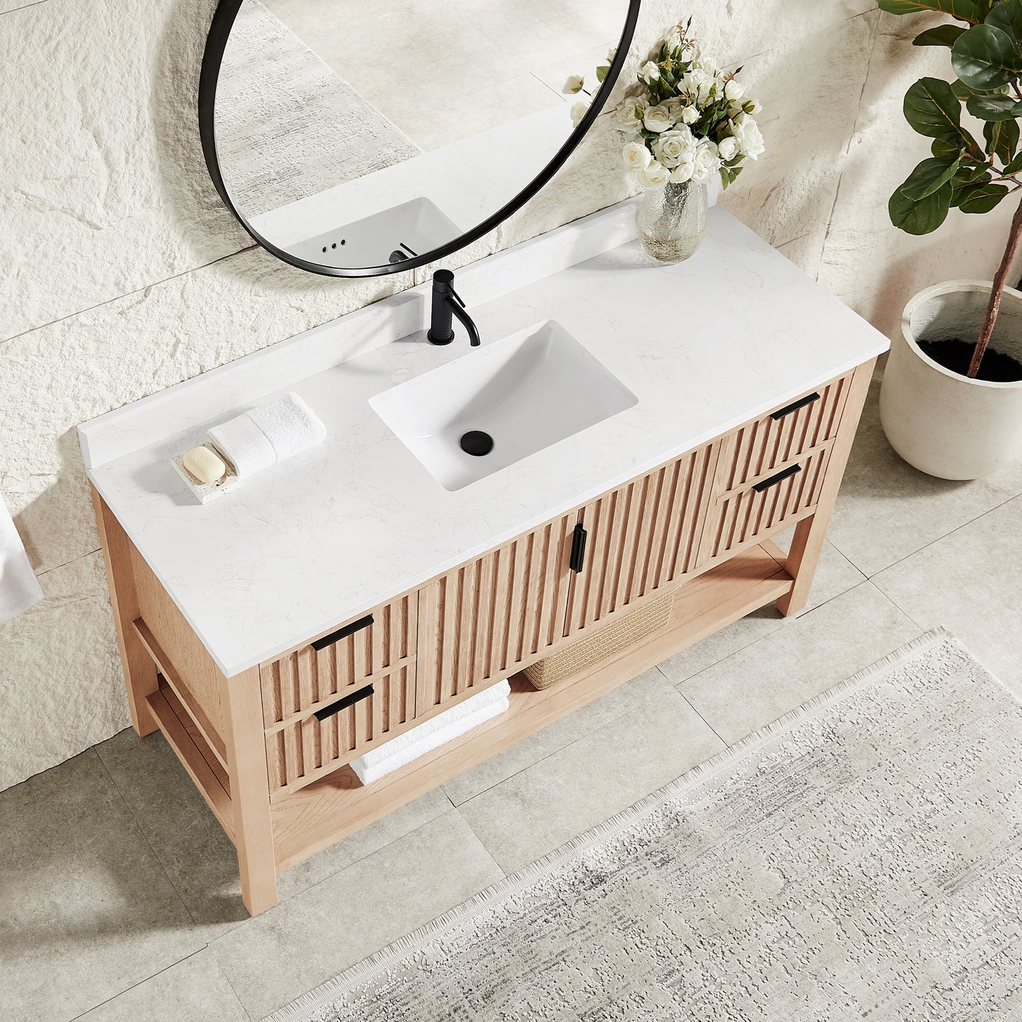 Vitre 60" Single Sink Bath Vanity in Aged Natural Oak