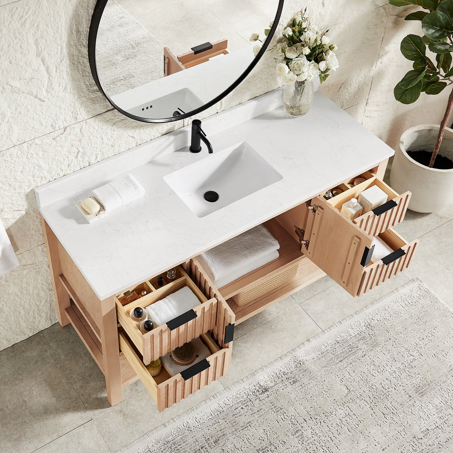 Vitre 60" Single Sink Bath Vanity in Aged Natural Oak