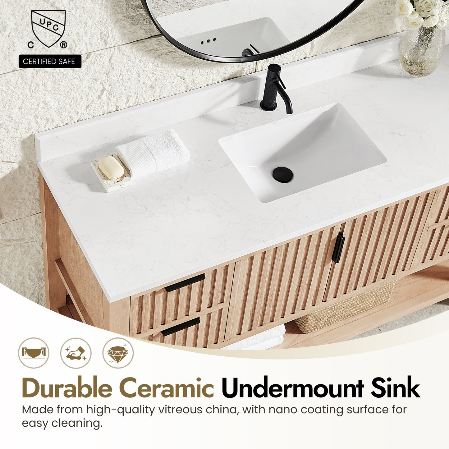 Vitre 60" Single Sink Bath Vanity in Aged Natural Oak