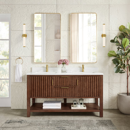 Vitre 60M" Double Sink Bath Vanity in Aged Dark Brown Oak