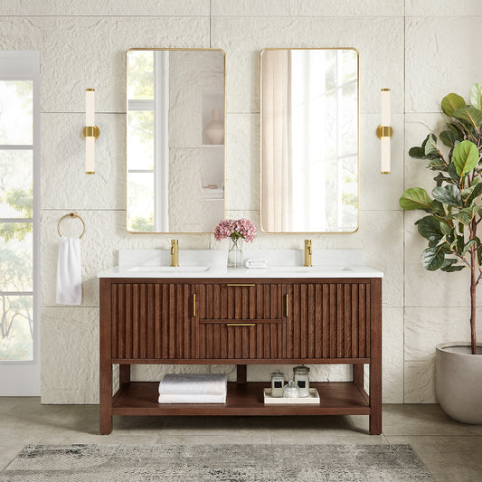 Vitre 60M" Double Sink Bath Vanity in Aged Dark Brown Oak