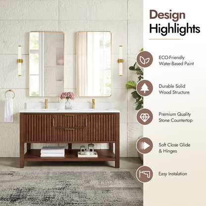 Vitre 60M" Double Sink Bath Vanity in Aged Dark Brown Oak
