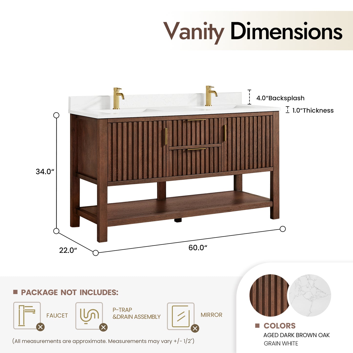 Vitre 60M" Double Sink Bath Vanity in Aged Dark Brown Oak