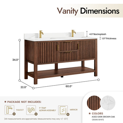 Vitre 60M" Double Sink Bath Vanity in Aged Dark Brown Oak
